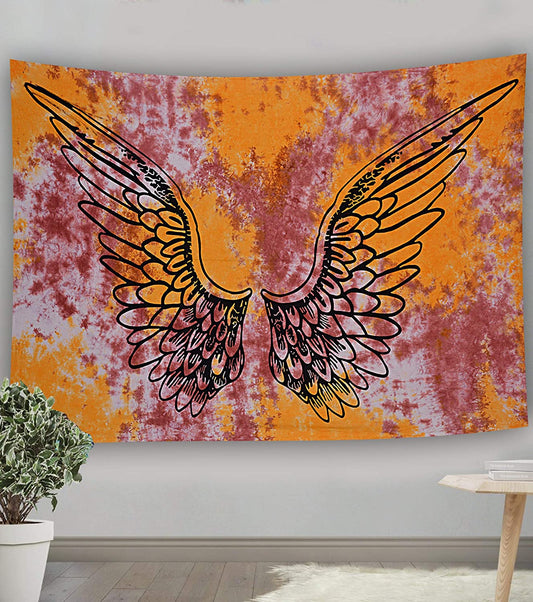 Psychedelic Tie Dye Mandala Angel Wings Hippie Boho Indian Tapestry Wall Hanging Throw Symbolizing Hope Faith Love (Yellow Multi Tie Dye, 30X40 Inches)