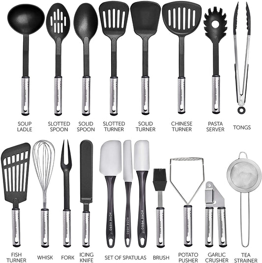 Kitchen Utensils Set - Nylon & Stainless Steel Cooking Utensils Set - Non-Stick Kitchen Utensils with Spatula - 44 Pc Set