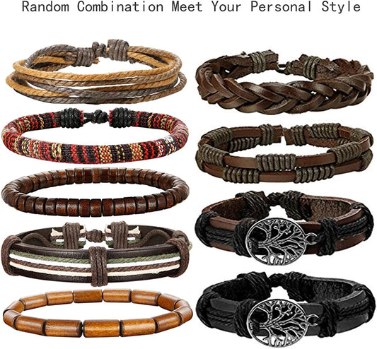 24 Pcs Woven Leather Bracelet for Men Women Cool Leather Wrist Cuff Bracelets Adjustable