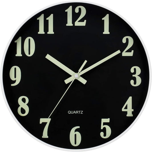 Modern Night Light Wall Clock, 12 Inch Silent Non-Ticking Quartz Wall Clocks, Large Luminous Function Numbers and Hands, Battery Operated Decorative Wall Clock for Office, Kitchen, Living Room