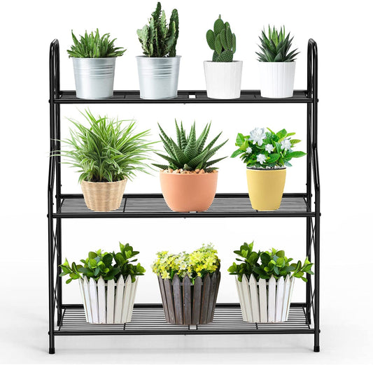 Plant Stand Rack 3 Tier Indoor Outdoor Multiple Holder Shelf,Black