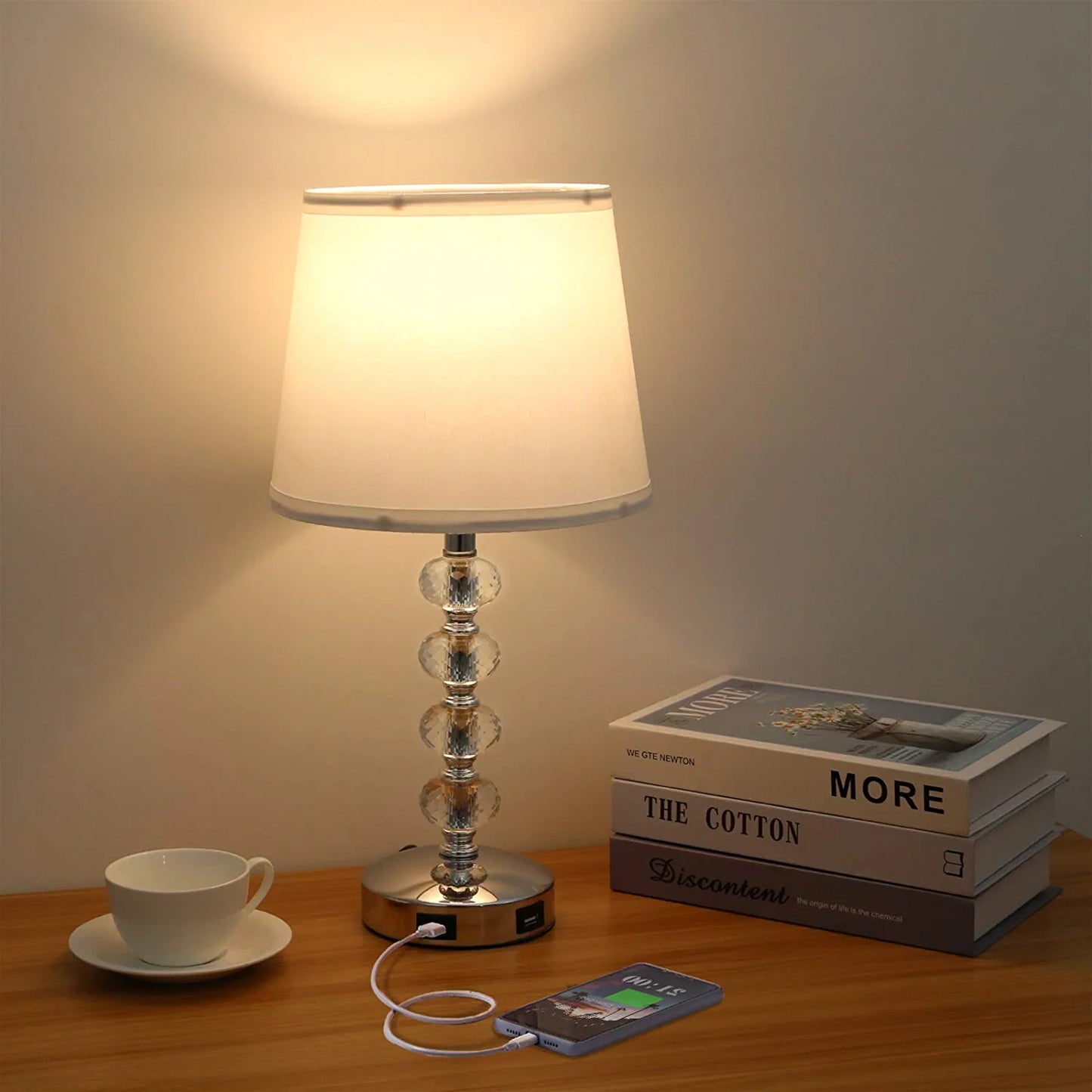 3-Way Dimmable USB Crystal Table Lamp, 17 Inch Touch Crystal Lamp Set of 2 , Exquisite Decorative Bedside Lamps Set of 2 for Bedroom, Living Room, Nightstand (Warm White Light Bulb Included)
