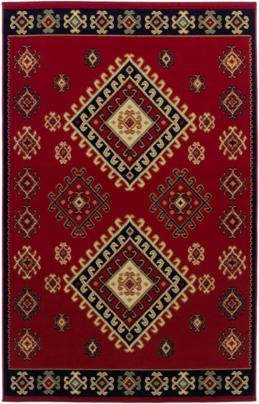 SUPERIOR Indoor Small Area Rug with Jute Backing, Bohemian Geometric Rugs for Home, Bedroom, Living Room, Kitchen, Entryway, Office, Southwestern Floor Decor, Santa Fe Collection, 4' X 6', Red
