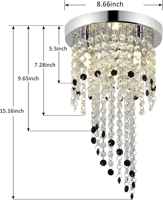 Crystal Chandelier Lighting, Mini Chandelier , 3-Light H15.16” W8.66”Modern Ceiling Lights , Flush Mount Ceiling Light,Small Chandelier for Closet , Girls Room,Bedroom, Living Room, Dining Room