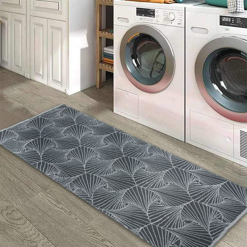 Boho Kitchen Runner Rug 2' X 4' Indoor Outdoor Area Rugs Cotton Woven Throw Rugs Washable Reversible Runners for Hallway Entryway Bathroom Laundry Farmhouse(Grey/Apricot Leaf)