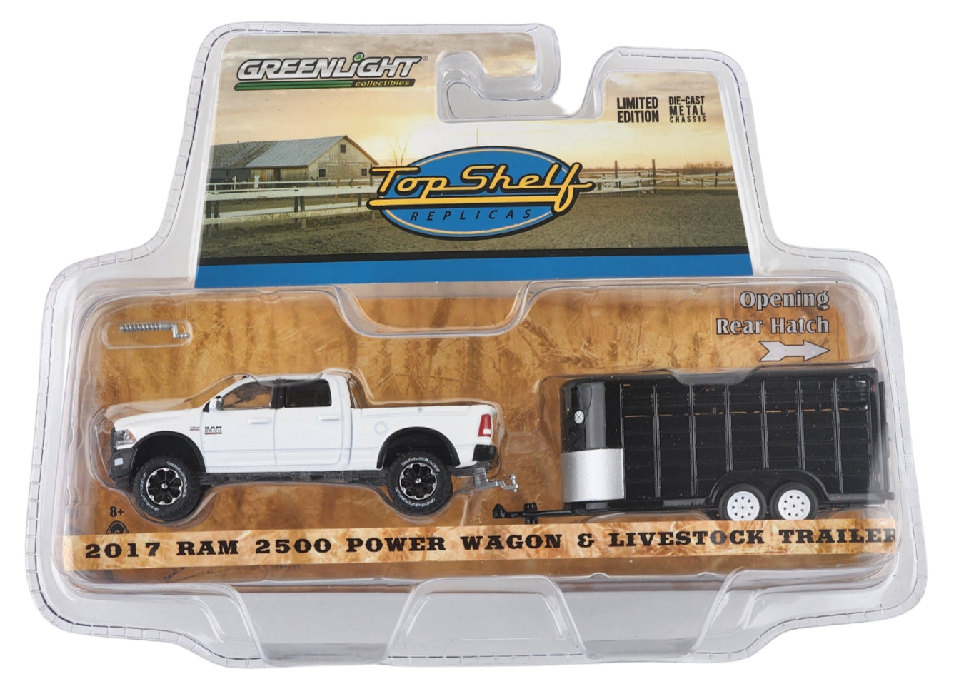 1:64 Greenlight 2017 Ram 2500 Power Wagon W/ Livestock Trailer Hitch Exclusive