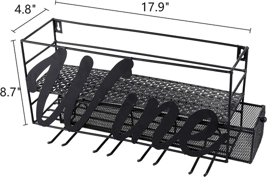Wall Mounted Metal Wine Rack,Hanging Stemware Glass Holder,Wine Corks Storage Wine Kitchen Storage Rack,Modern Home Kitchen Decor,Black