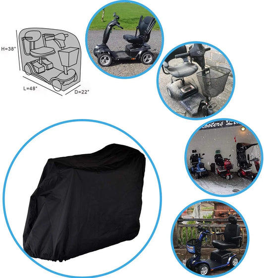 Upgraded Mobility Scooter Storage Cover, 420D Oxford Fabric Scooter Weather Cover with Waterproof Strip - 2 Buckles Heavy Duty, Water Resistant, Durable with Free Storage Bag by (Black )