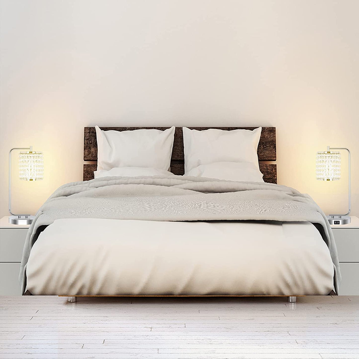 FAGUANGAO Crystal Touch Control Table Lamp,With Dual USB Charging Ports,3 Way Dimmable Set of 2 Silver Bedside Nightstand Lamp Industrial Desk Lamps E26 Base for Bedroom Living Room,Led Bulbs Included