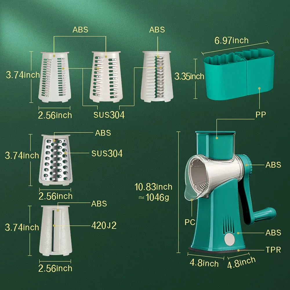 Shining Star Graters for Kitchen,Cheese Grater Efficient Vegetable Slicer with 5 Interchangeable round Stainless Steel Blades,Easy to Clean Rotary Cheese Grater for Fruit,Vegetables,Nuts