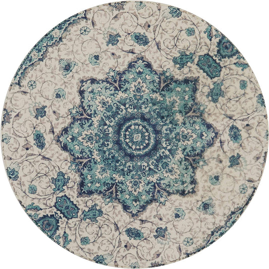 Collection Traditional Vintage Floral round Area Rug - 3' Diameter Non-Slip Medallion Vintage Area Rug Small Accent Distressed Throw Rugs Floor Carpet for Entryway Bedrooms (3' Diameter, Blue)