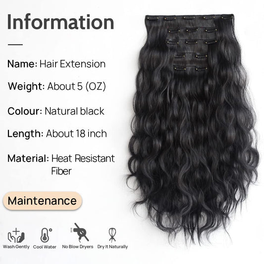 Black Hair Extensions Clip in Hair Extension Wavy 18"Synthetic Thick Clips on Hair Piece for Women 5PCS Blonde Curly Straight 22"Long Girls Brown Red White Natural Full Head 5 Oz