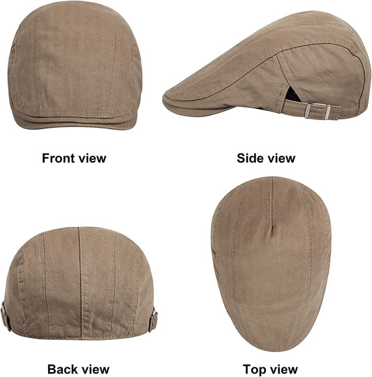 2 Pack Newsboy Hats for Men Flat Cap Cotton Adjustable Breathable Irish Cabbie Ivy Driving Gatsby Hunting Hat