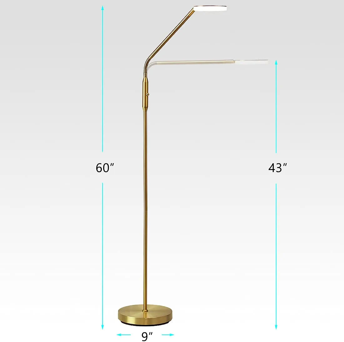 O’Bright Moon - Dimmable LED Floor Lamp, Adjustable Color Temperature for Bedside Reading, Work Light, Art/Crafting Light, Sewing, Ultra Flexible Gooseneck, Rotatable Lighting, Antique Brass (Gold)