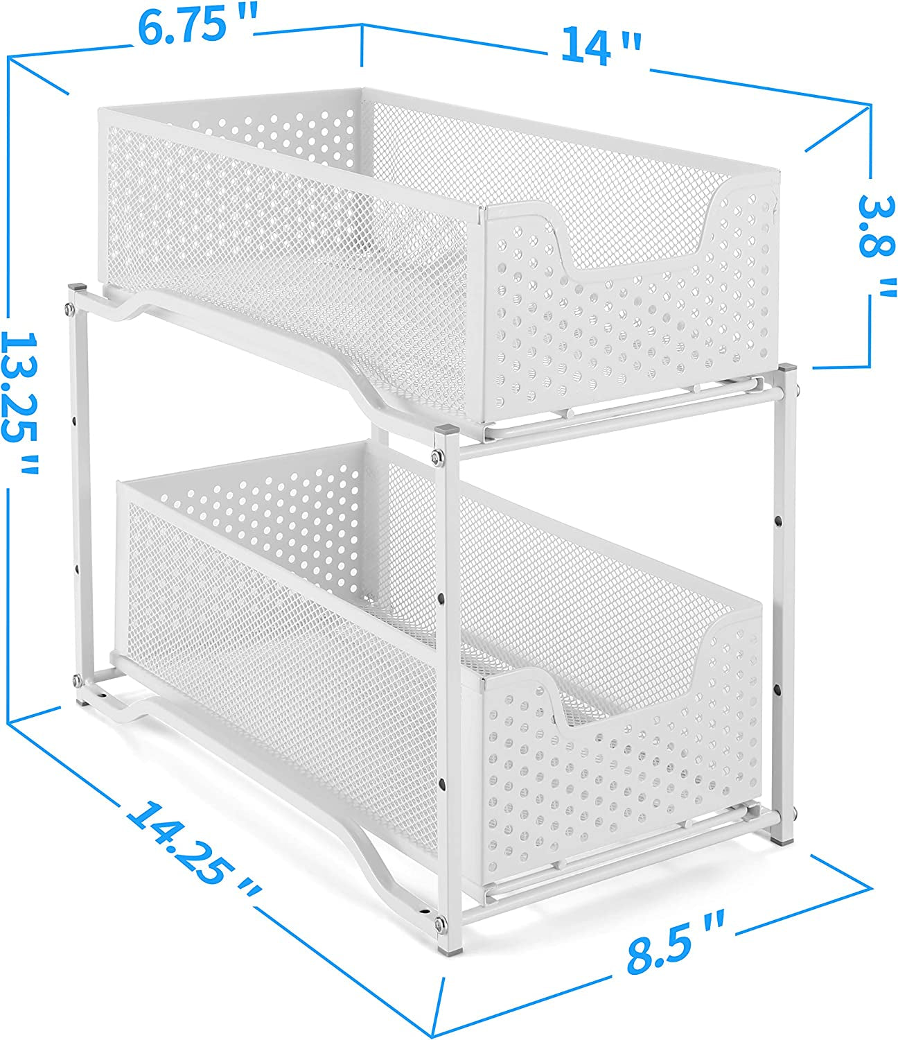Stackable 2-Tier under Sink Cabinet Organizer with Sliding Storage Drawer, White