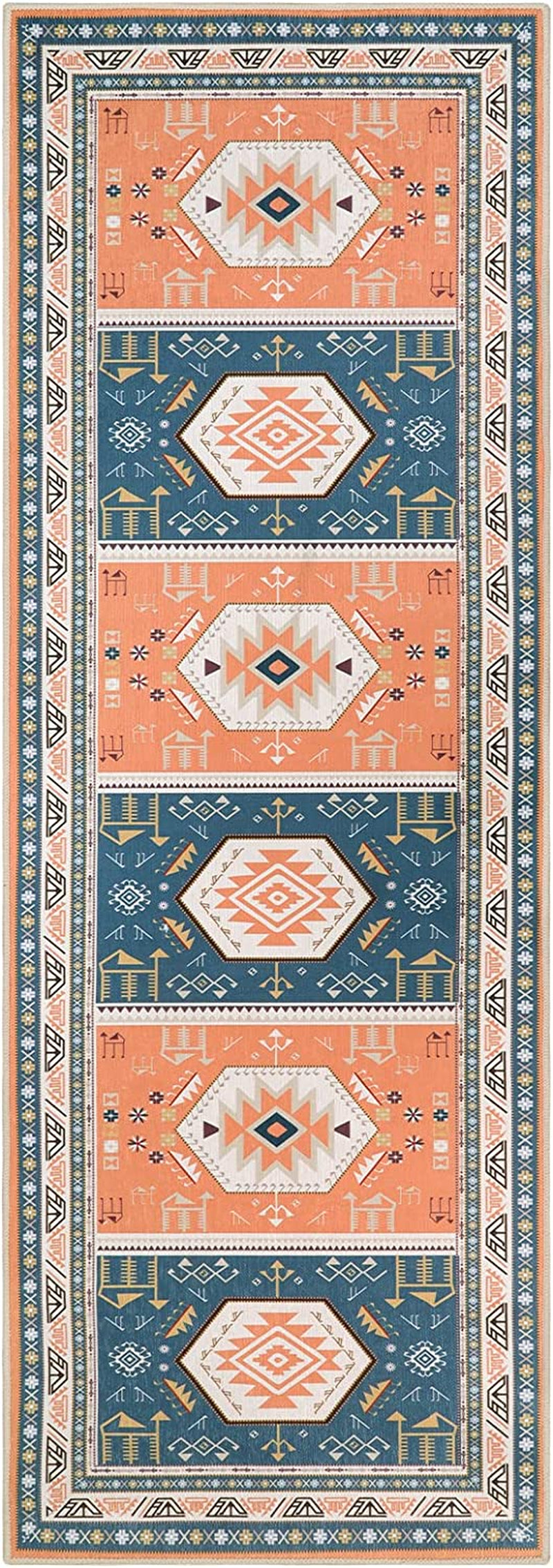 Traditional Tribal Rug Runner 2X 6 Vintage Entryway Runners for Hallways with Rubber Backing Non-Shedding Washable Kitchen Runner Rug for Living Room Bedroom Laundry Room