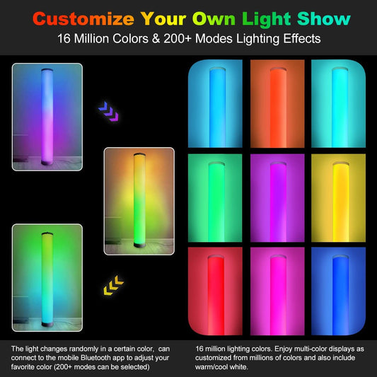 RGB Floor Lamp 2 Pack, Corner Lamps for Living Room with Remote and Smart App Control, Music Sync Color Changing LED Lights for Bedroom, Dimmable Modern Mood Lighting Gaming Room Decoration