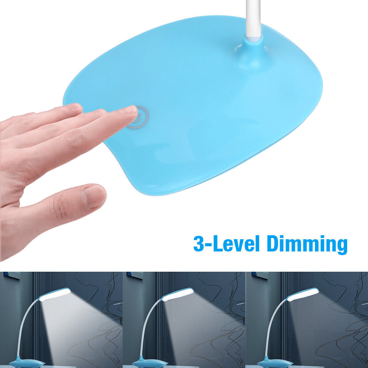 Dimmable LED Desk Light Touch Sensor Table Bedside Reading Lamp USB Rechargeable