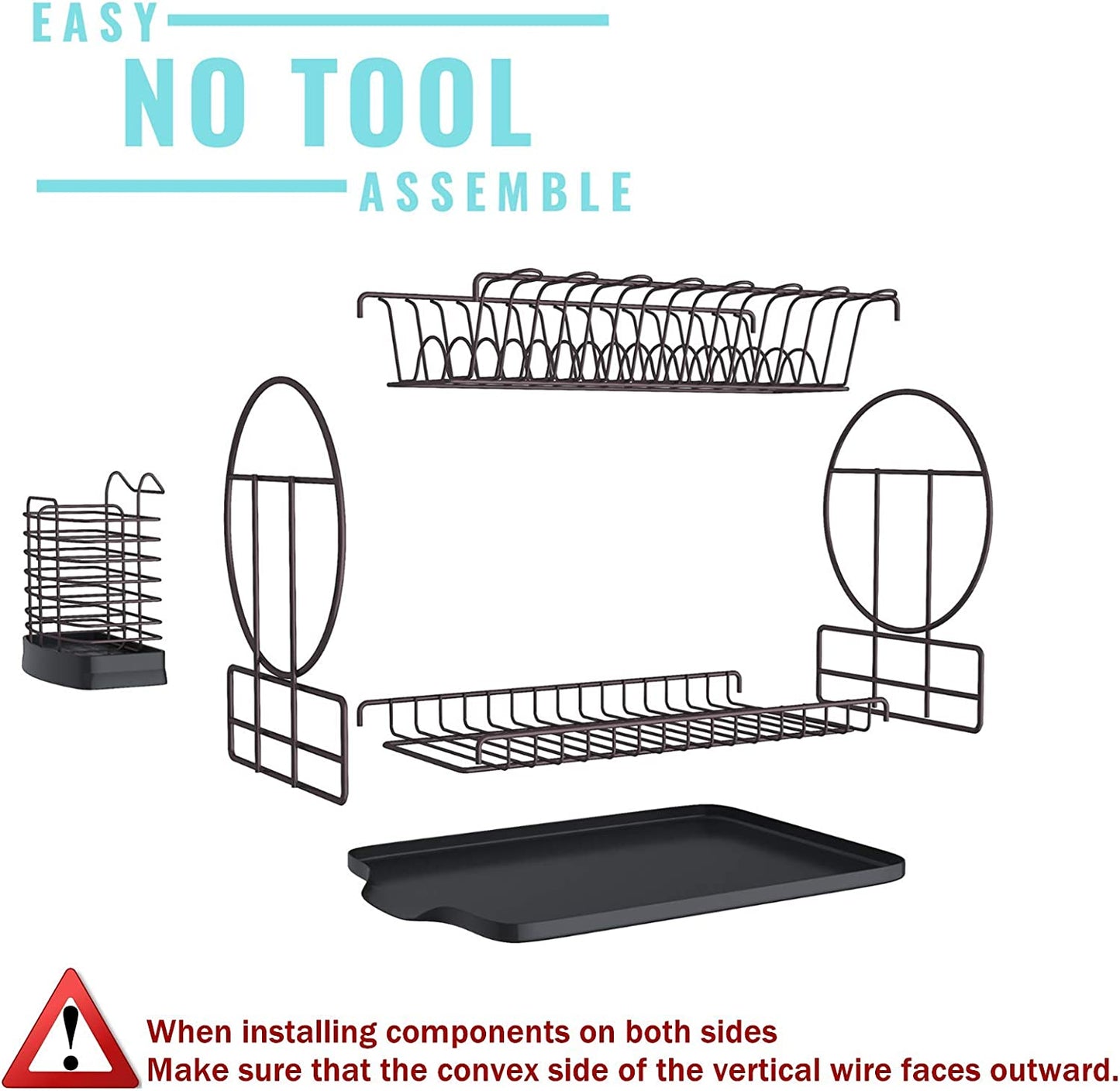 Dish Drying Rack with Drainboard for Kitchen Counter, Bronze 2 Tier Dish Rack with Utensil Holder, Multifunction Dishes Drainer with Drainage, Double Tier Plate Drying Rack with Tray