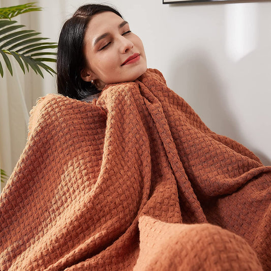 Boho Throw Blanket for Couch-Soft Throw Blanket for Christmas,Cozy Farmhouse Waffle Throw,Small Lightweight Blankets & Throws for Bed,Chair,Sofa,Living Room,Home Decor(Orange Rust, 50*60'')
