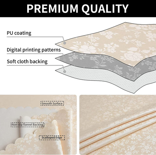 Rectangle Vinyl Tablecloth,100% Waterproof Heavy Duty Oil Spill Proof Stain Resistant Plastic PU Table Cover with Flannel Backing for Kitchen/Dining/Parties(Rose Beige, 60 X 84