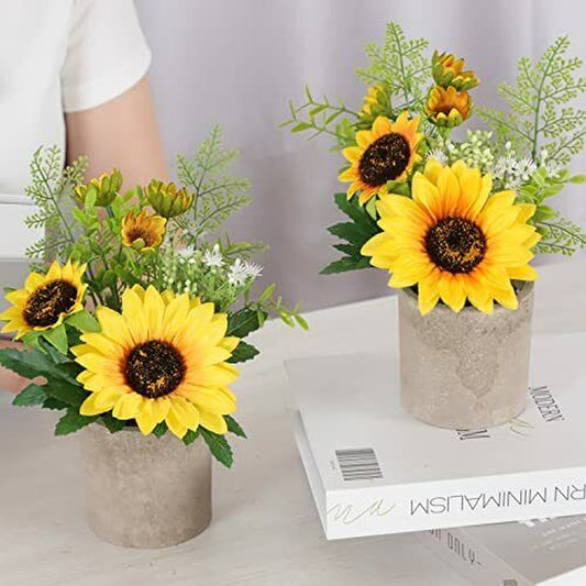 Sunflower Decor Artificial Potted Plants for Bathroom Home Kitchen Rustic Table