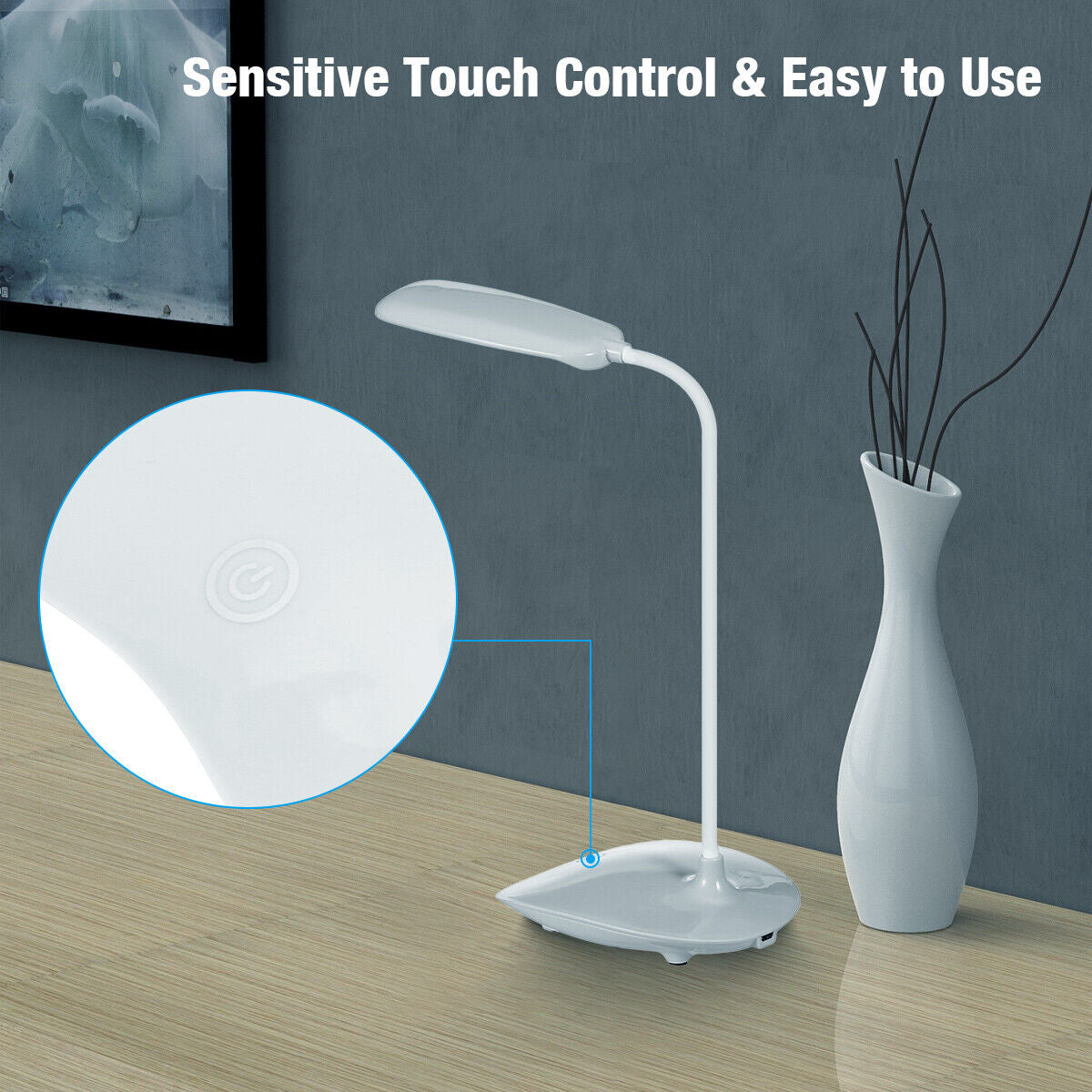Dimmable LED Desk Light Touch Sensor Table Bedside Reading Lamp USB Rechargeable