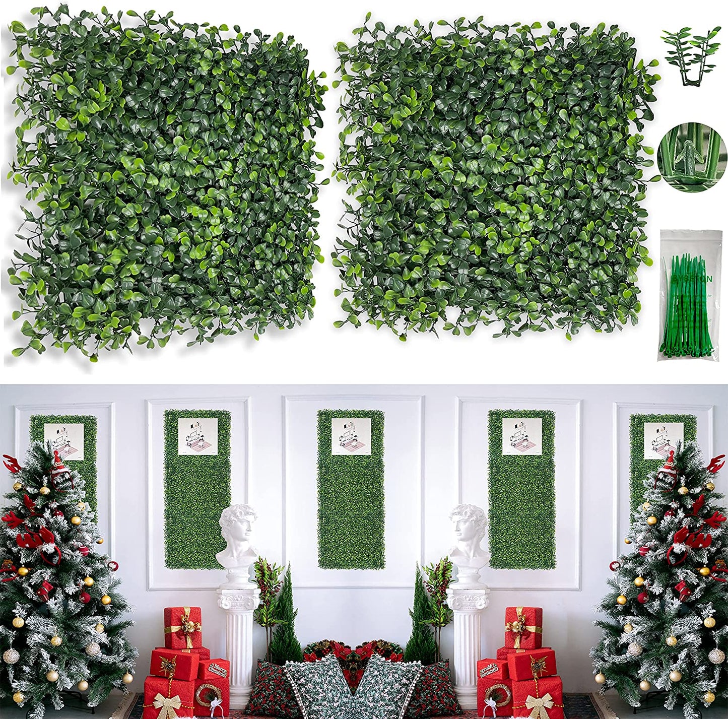 Artificial Green Wall Panel,10"X 10"(12Pcs) Boxwood Faux Grass Wall Panels for Interior Wall, Backdrop Wall,Garden Wall and Indoor Outdoor Plant Wall Decor