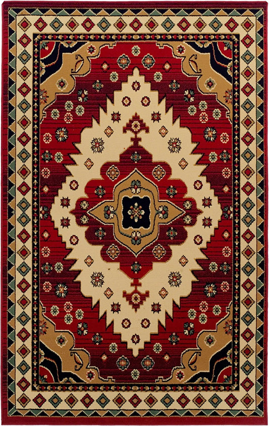 SUPERIOR Folk Diamond Rustic Eclectic Bohemian Power-Loomed Indoor Area Rug, 5' X 8', Red