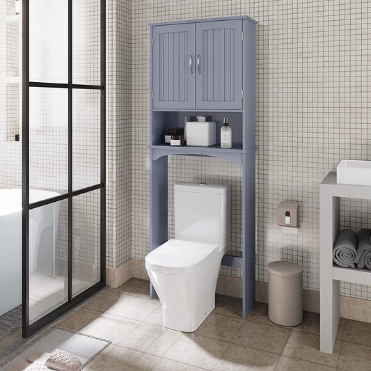 over the Toilet Bathroom Cabinet with 2 Doors & Adjustable Shelf, Free Standing Toilet Rack Space-Saving, L24.5Xw9Xh66 Inches, Grey