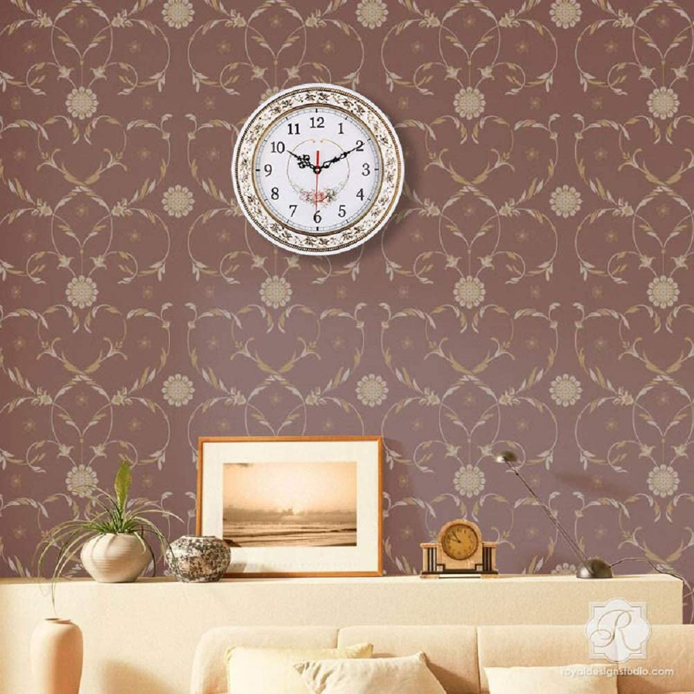Silent Modern Quartz Flower Design Decorative Wall Clock Non-Ticking Digital 11-Inch Clock (White)
