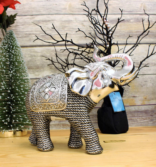 Feng Shui 5.5"(L) Silver Elephant Wealth Lucky Figurine Home Decor Housewarming Gift Idea (G16653) ~ We Pay Your Sales Tax