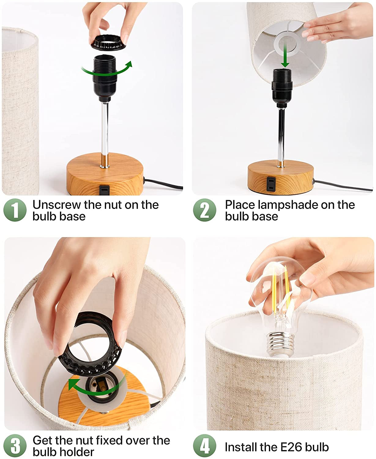 【Upgraded】 Bedside Lamp Touch Control Table Lamp with USB A+C Charging Ports & AC Outlet 3-Way Dimmable Nightstand Lamp with Linen Fabric Shade for Bedroom Living Room(E26 Light Bulb Included)