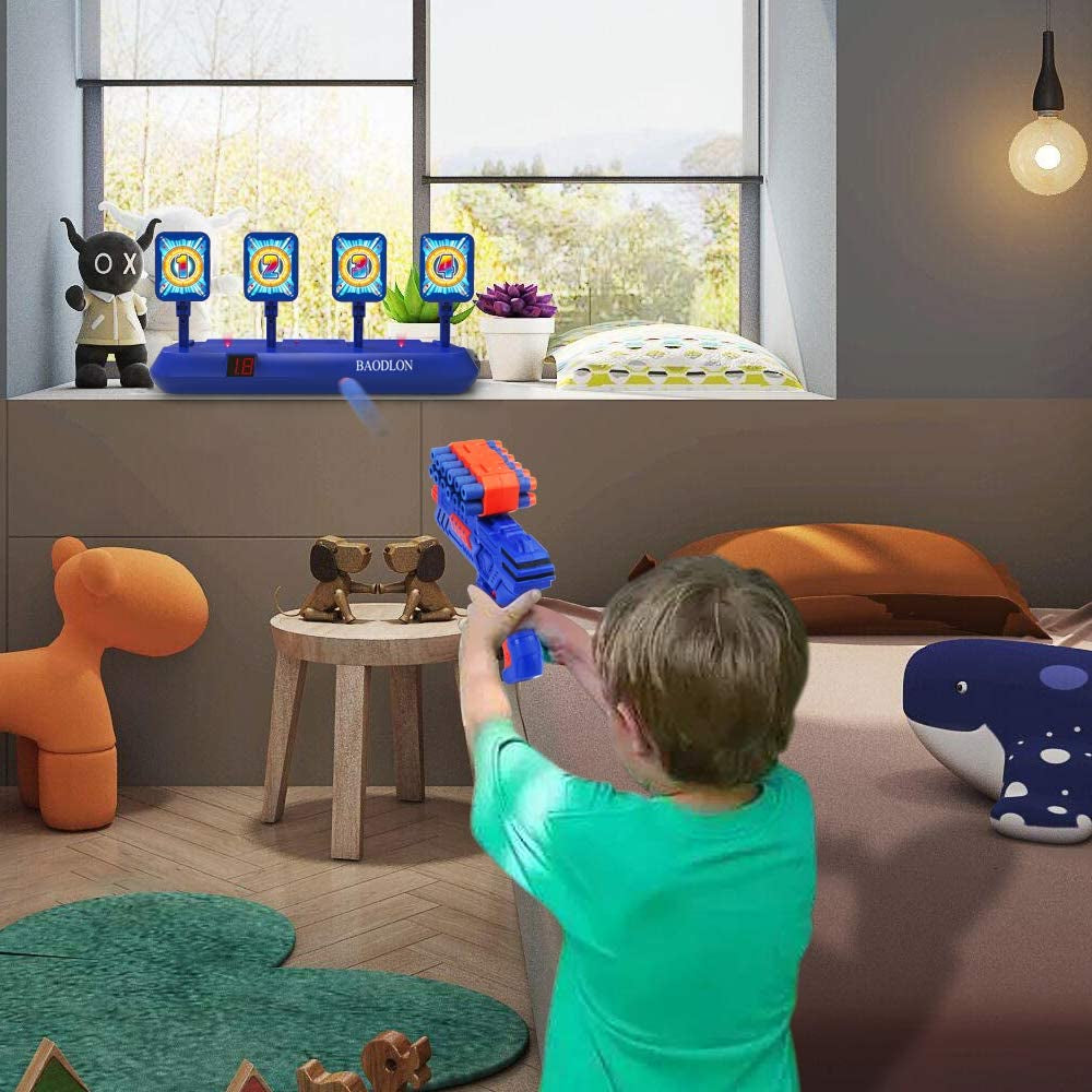 Digital Shooting Targets with Foam Dart Toy Gun, Electronic Scoring Auto Reset 4 Targets, Shooting Game Toys Gifts for Age of 5, 6, 7, 8, 9, 10+ Years Old Kids, Boys, Compatible with 2 Toy Gun