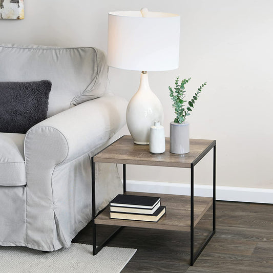 Square Wooden Side Table/End Table with Storage Shelf, Ashwood