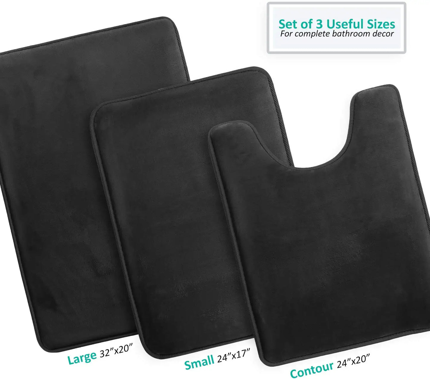 Black Bathroom Accessories Set Complete with Bathroom Rugs Set and Shower Curtain Set, 12 Piece Bathroom Sets with Rugs and Accessories, Shower Curtain with Liner & Hooks, Bath Mat Set