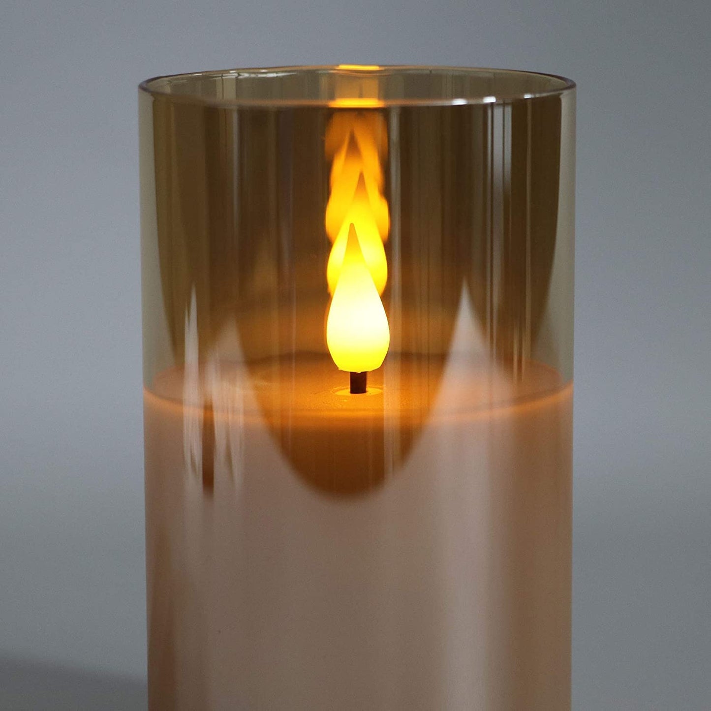 Gold Glass Battery Operated Candles with Remote, Flameless LED Candle Gift Set, Warm White Light, Batteries Included - Set of 3