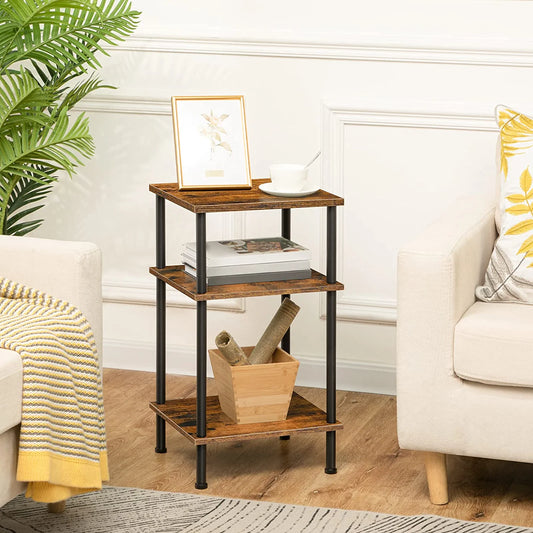 Tall Side Table Set of 2, 3-Layer Stackable Nightstand, Stable End Table for Small Space in Bedroom, Living Room, Industrial Style, Stable Frame, Easy Assembly Rustic Brown BF10BZP201