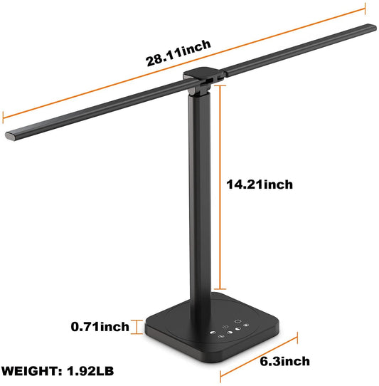 Mostorlit Double Head Led Desk Lamp, Eye Caring Double Swing Arm Table Lamps, USB Powered Reading Light, Lamp with 5 Steps Dimming and 5 Colors for Home, Office, Bedroom, Dormitory / Black