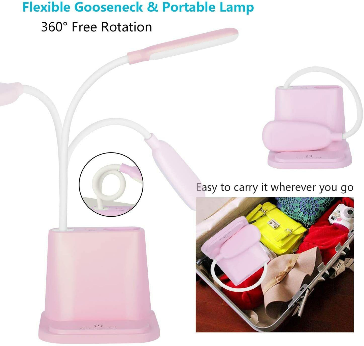 LED Desk Light Rechargeable Bedside Reading Lamp Dimmable Table Touch Control US