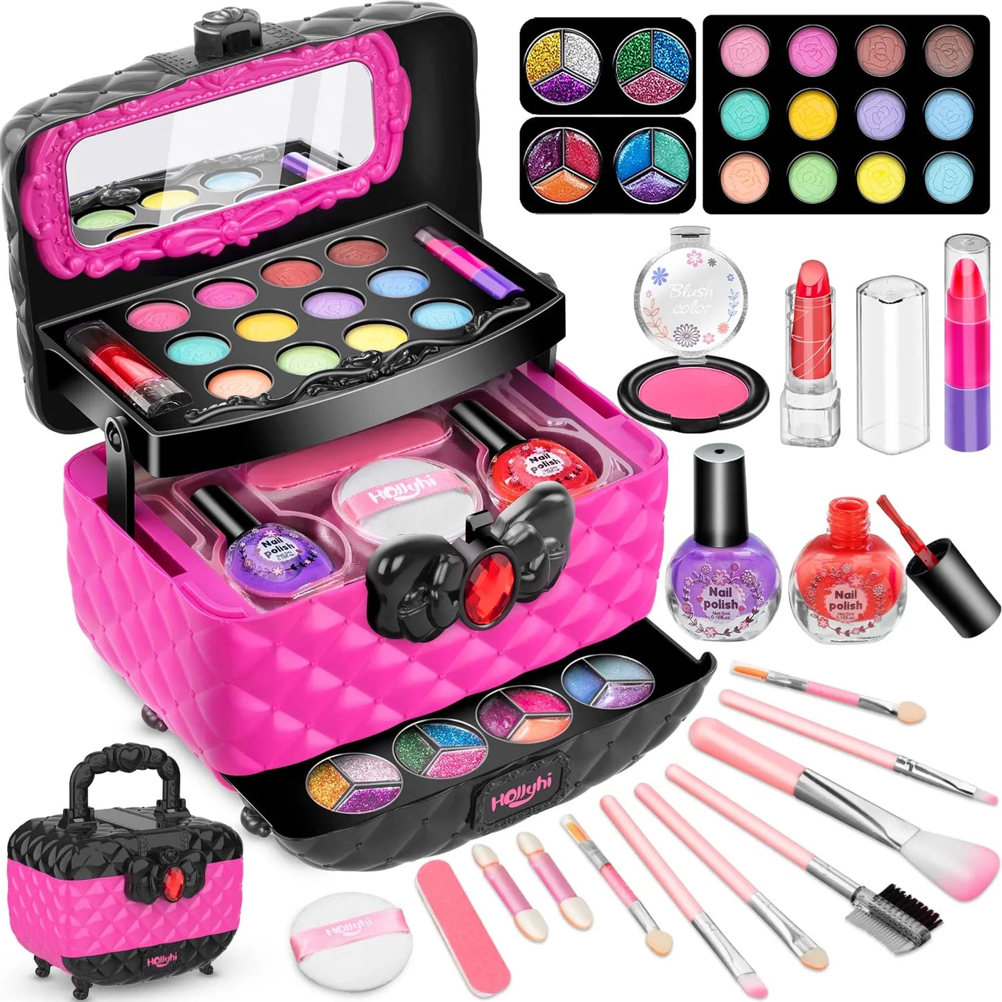 41 Pcs Kids Makeup Toy Kit for Girls, Washable Makeup Set Toy with Real Cosmetic Case for Little Girl, Pretend Play Makeup Beauty Set Birthday Toys Gift for 3 4 5 6 7 8 9 10 Years Old Kid