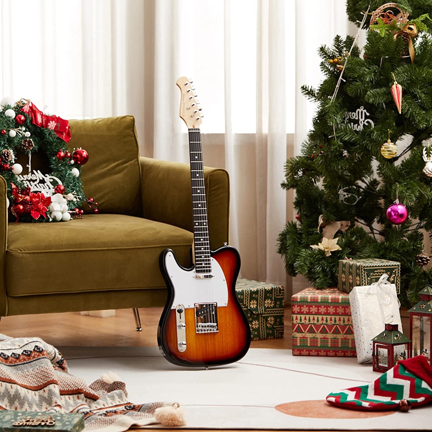 LEFT HANDED Electric Guitar 39 Inch TELE Electric Guitar DTC-100 Solid Body TC Style Electric Guitar Kit with Bag, Strap, Cable for Beginner