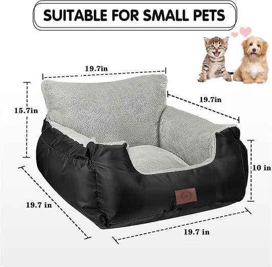 Dog Car Seat for Small Dogs, Warm Soft Pet Car Seat Washable Dog Car Bed with Storage Pocket and Clip-On Safety Leash Portable Car Travel Carrier Booster Seats