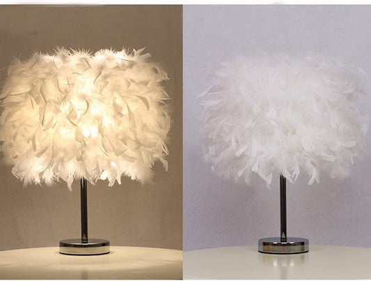 Feather Lamp,White beside Table Lamp for Bedroom,Children,Wedding,Birthday,Vintage Deco Desk Light Free Light Buld Include(A)
