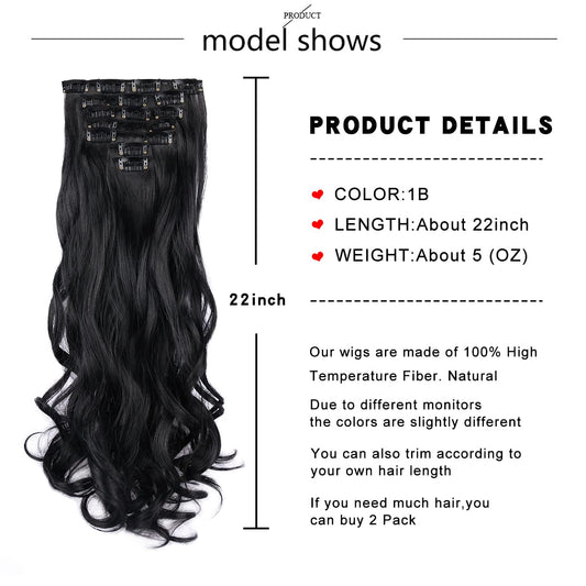 Clip in Hair Extensions 22 Inche Hairpieces 7 Pieces/Set Clip on Hair Extension Heat Resistant Synthetic Fiber for Women Daily Use Hair Make Clip Hair Extensions(Natural Black)