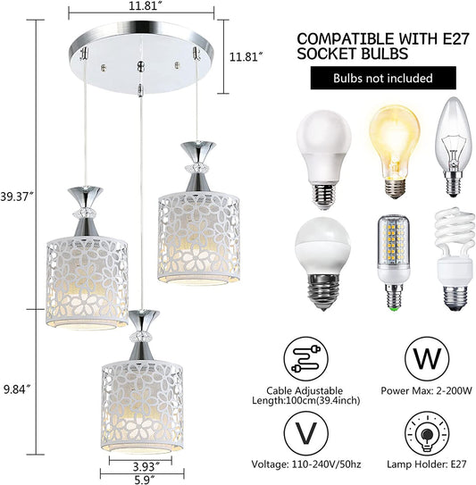 NOPTEG 3 Lights Modern Petal Ceiling Light LED Pendant Lamp Dining Room Chandelier (White)