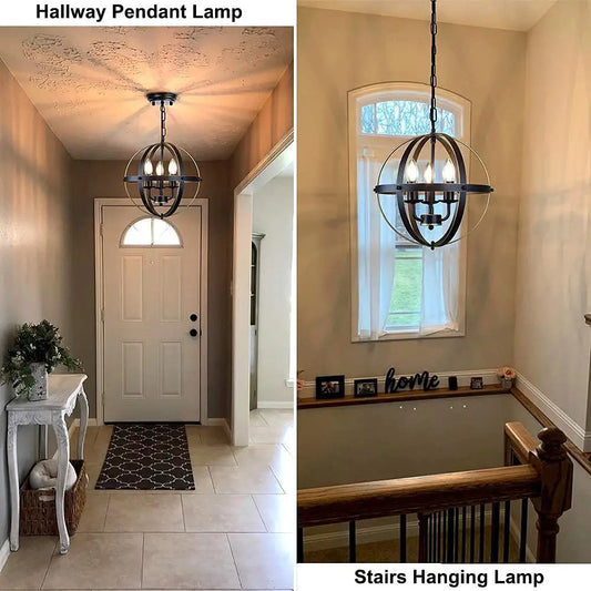 DLLT Chandelier Farmhouse Hanging Lighting, 3 Lights Globe Ceiling Light Fixture, Metal Swag Pendant Lighting for Kitchen, Dining Room, Living Room, Hallway, Bedroom, Entryway, E12 Base Gold