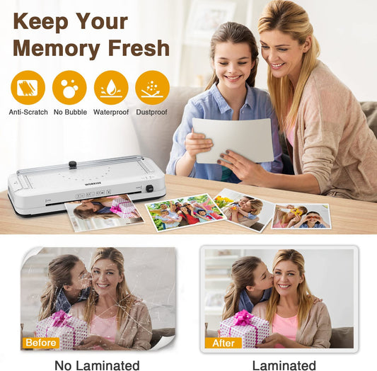 Laminator Machine with Laminating Sheets 20 Pouches, 9-Inch Thermal Laminator, Personal 5-In-1 A4 Desktop Laminating Machine Built-In Paper Trimmer Hole Puncher and Corner Rounder
