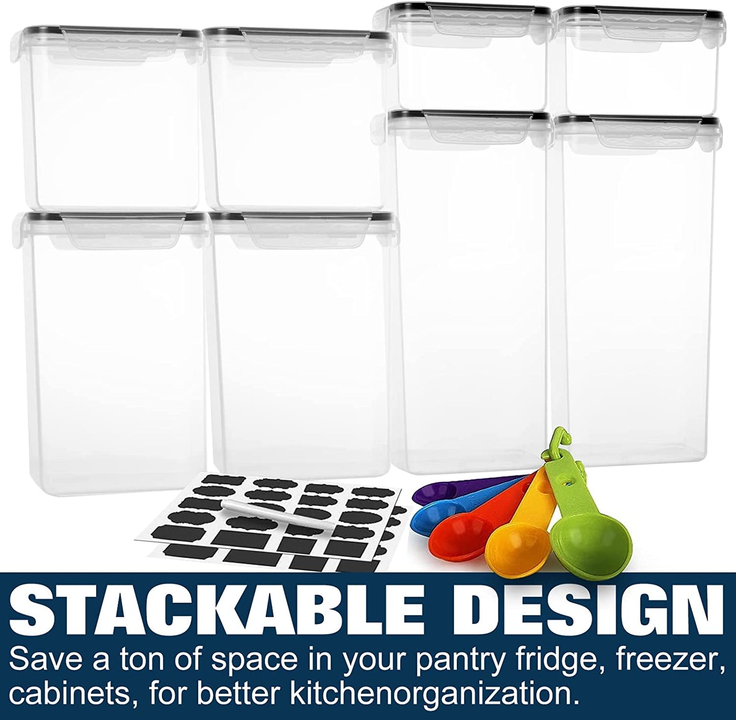 Airtight Food Storage Containers 36-Piece Set, Kitchen & Pantry Organization, BPA Free Plastic Storage Containers with Lids, for Cereal, Flour, Sugar, Baking Supplies, Labels & Measuring Cups