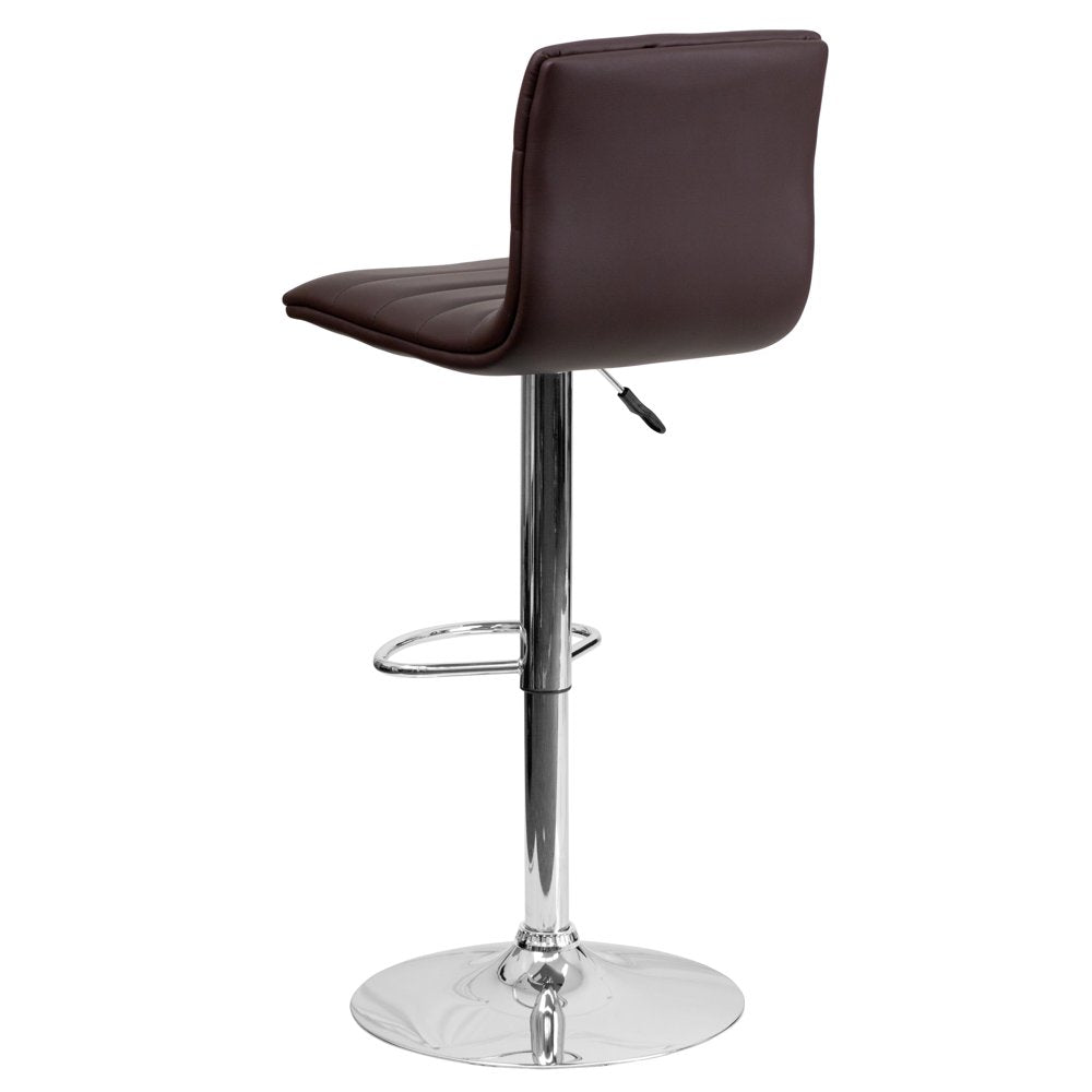 Betsy Modern Brown Vinyl Adjustable Bar Stool with Back, Counter Height Swivel Stool with Chrome Pedestal Base